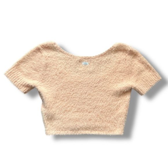 RVCA Pink Fuzzy Cropped Short Sleeve Sweater Women's Size Small Preppy Girly - Picture 4 of 16